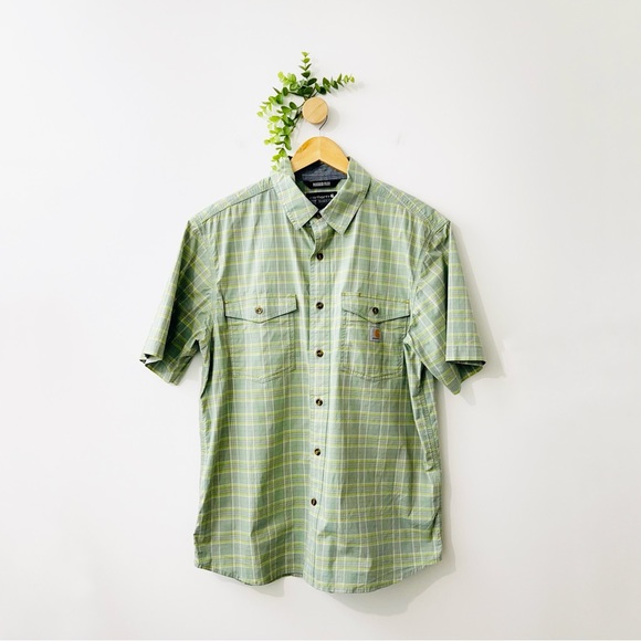 Carhartt Rugged Flex Green Plaid Button Down Short Sleeve Shirt - Picture 1 of 8
